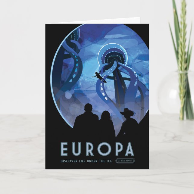 Retro Space Travel Poster - Jupiter's Moon Europa. Karte (Vorderseite)