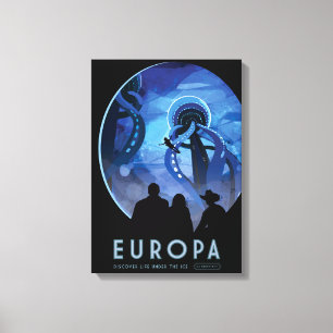 Retro Space Travel Poster - Jupiter's Moon Europa. Leinwanddruck