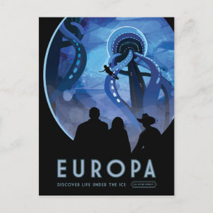 Retro Space Travel Poster - Jupiter's Moon Europa. Postkarte
