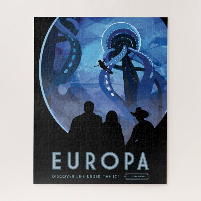 Retro Space Travel Poster - Jupiter's Moon Europa. Puzzle (Vertikal)