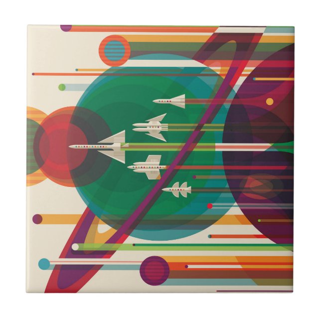 Retro Space Travel Poster - Solar System Grand Tou Fliese (Vorderseite)
