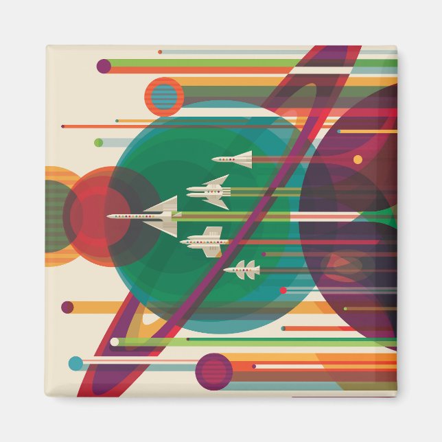 Retro Space Travel Poster - Solar System Grand Tou Magnet (Vorne)