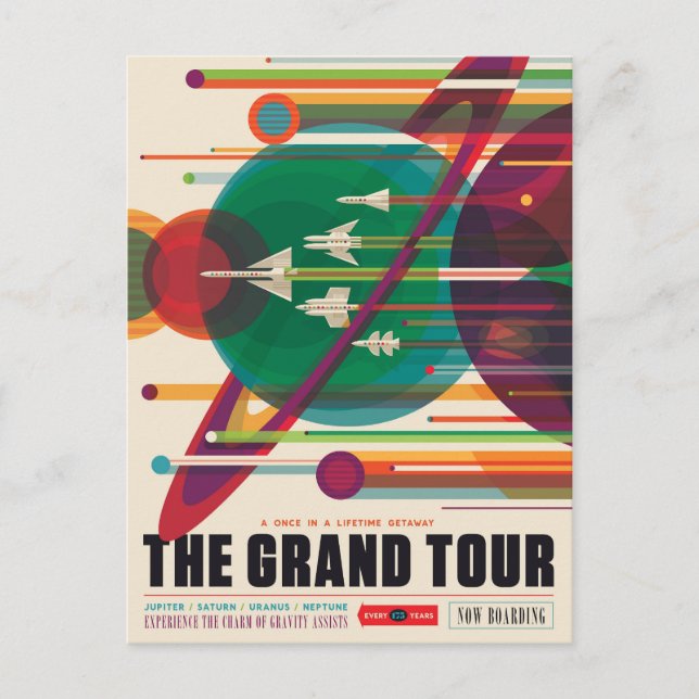 Retro Space Travel Poster - Solar System Grand Tou Postkarte (Vorderseite)