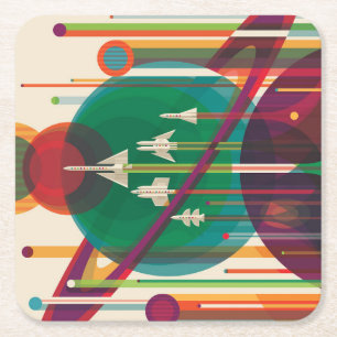 Retro Space Travel Poster - Solar System Grand Tou Rechteckiger Pappuntersetzer