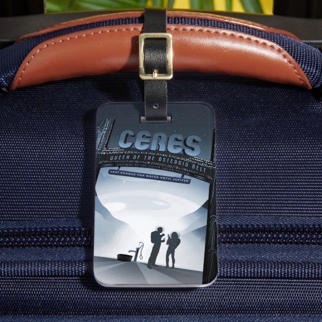 Retro Space Travel Poster-Zwerg Planet Ceres. Gepäckanhänger (Vorderseite Insitu 2)