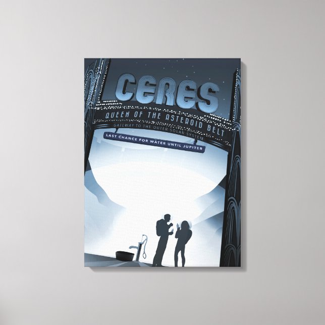 Retro Space Travel Poster-Zwerg Planet Ceres. Leinwanddruck (Vorderseite)