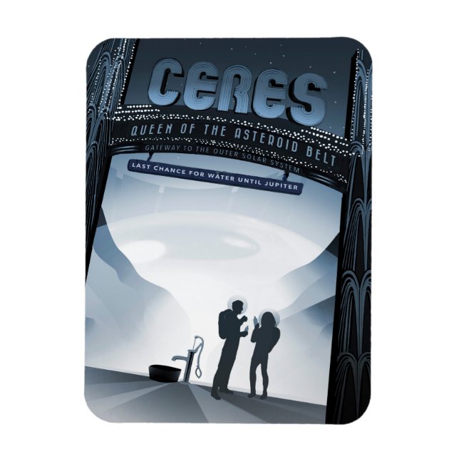 Retro Space Travel Poster-Zwerg Planet Ceres. Magnet (Vertikal)