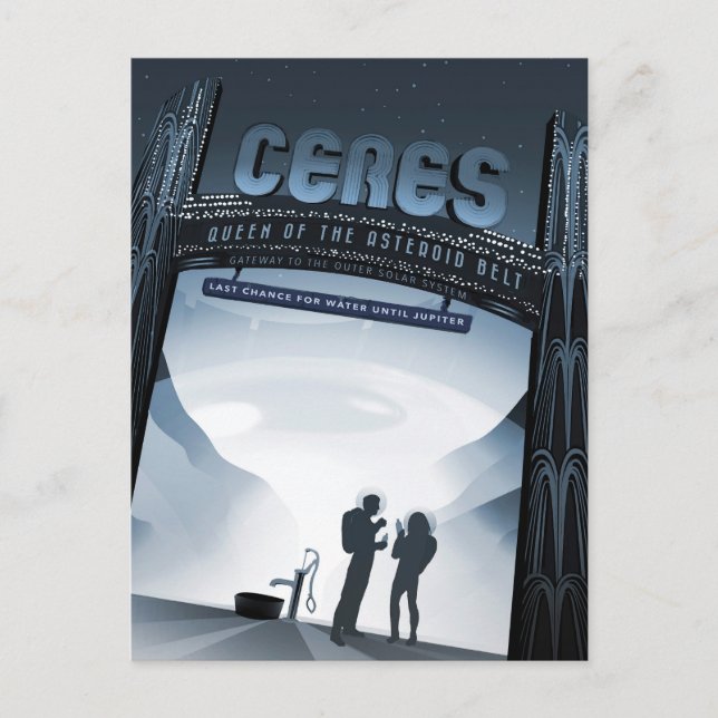 Retro Space Travel Poster-Zwerg Planet Ceres. Postkarte (Vorderseite)