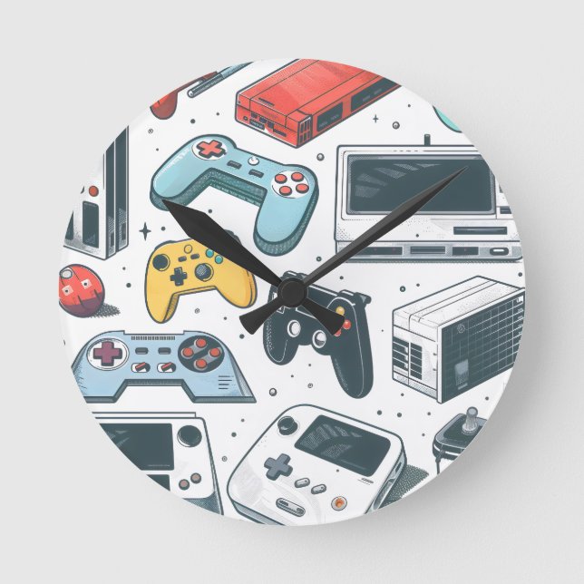 Retro-Spiele Runde Wanduhr (Vorderseite)