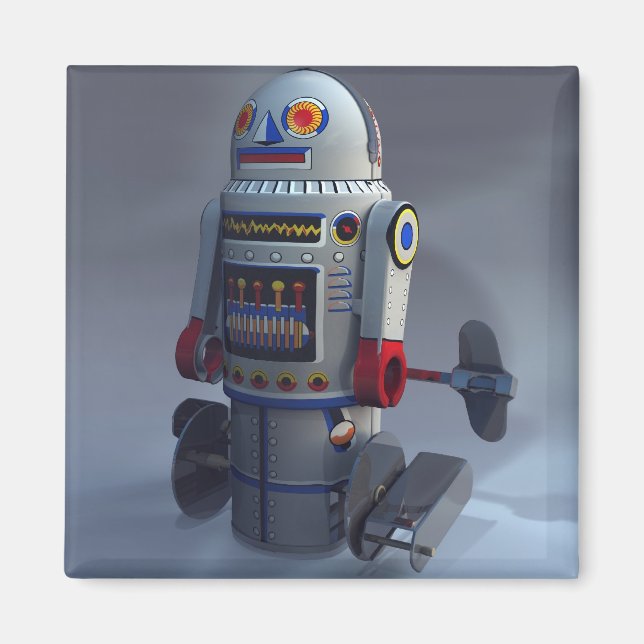 Retro-Spielzeug-Roboter Nummer 7 Magnet (Vorne)