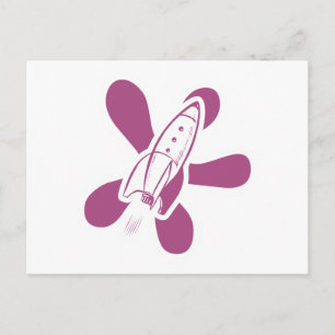 Retro-Splat-Rakete Weiß Pink Postkarte
