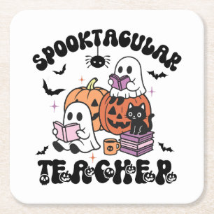 Retro Spooktacular Teacher Halloween Ghost Rechteckiger Pappuntersetzer