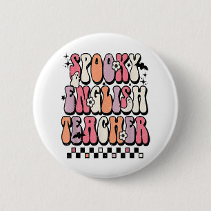 Retro Spooky English Teacher Funny Grammar Teacher Button