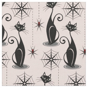 Retro Spooky Katzen und Spinnen auf Rosa Stoff