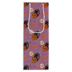 Retro Spooky Kitten Pumpkin Moons auf Lila Geschenktüte Für Weinflaschen