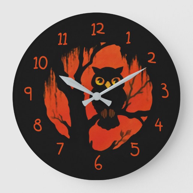 Retro Spooky Owl Große Wanduhr (Vorderseite)