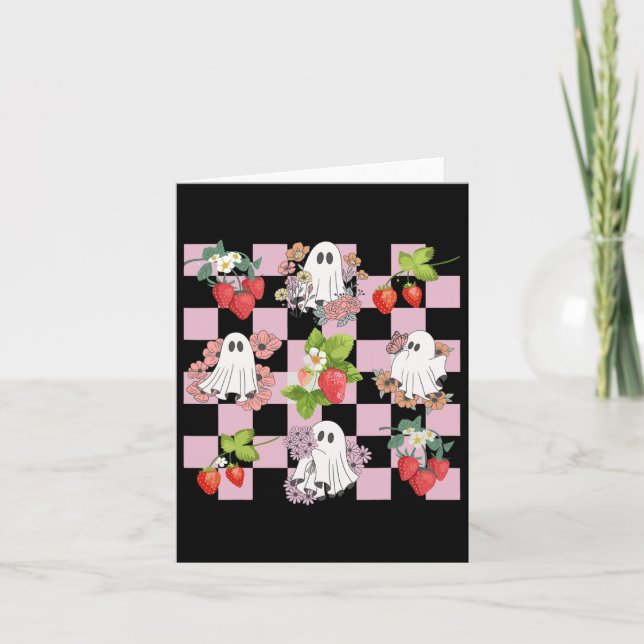 Retro Spooky Strawberry Ghost Halloween Ghost Cott Karte (Vorderseite)