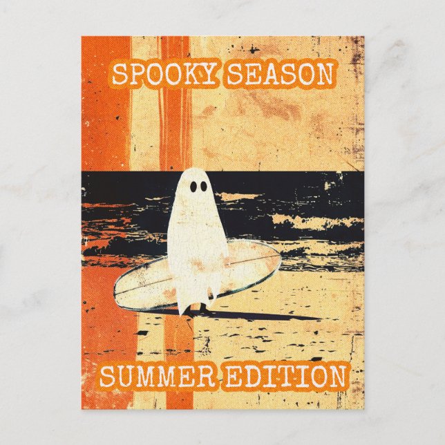 Retro Spooky Summer Goth Ghost mit Surfboard Postkarte (Vorderseite)