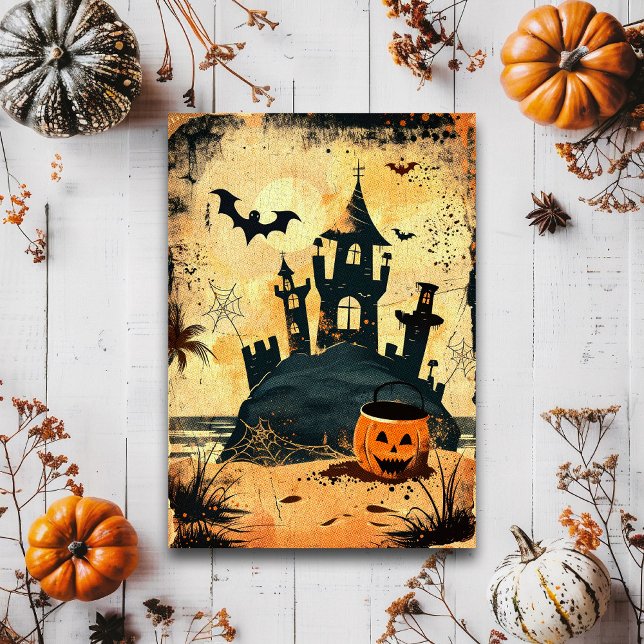 Retro Spooky Summer Goth Halloween Beach Postkarte (Von Creator hochgeladen)