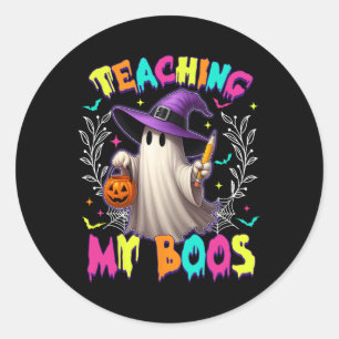 Retro Spooky Teacher lehren meinem Boos Halloween Runder Aufkleber