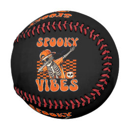 Retro Spooky Vibes Dabbing Skeleton Halloween Baseball