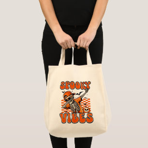 Retro Spooky Vibes Dabbing Skeleton Halloween Tragetasche