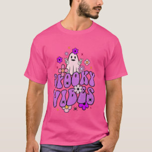 Retro Spooky Vibes Ghost Blume Holding Pumpkin Ha T-Shirt