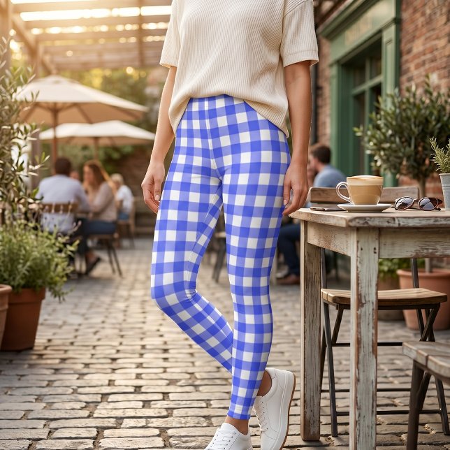Retro Sport Chic Blau Kariert Leggings (Von Creator hochgeladen)