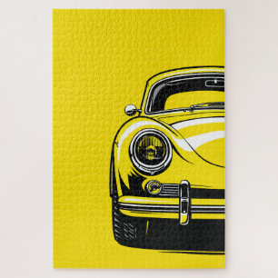 Retro-Sportwagen Front Pop-Art Gelbe Illustration Puzzle