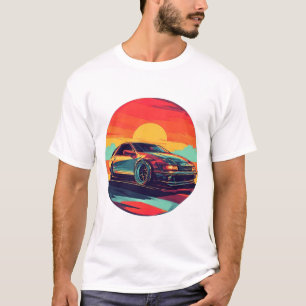 Retro-Sportwagen mit Sonnenuntergangshintergrund T-Shirt