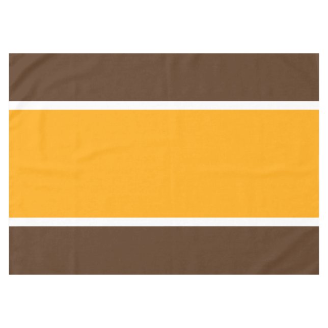 Retro Sporty Golden Yellow White Brown Streifen Tischdecke (Vorderseite (Horizontal))