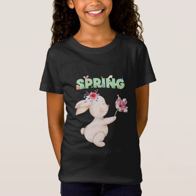 Retro Spring Bunny with Tulip Graphic Tee (Vorderseite)