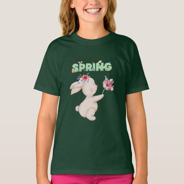 Retro Spring Bunny with Tulip Graphic Tee (Vorderseite)