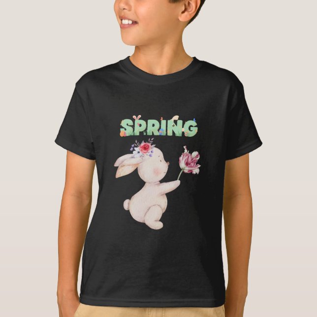 Retro Spring Bunny with Tulip Graphic Tee (Vorderseite)