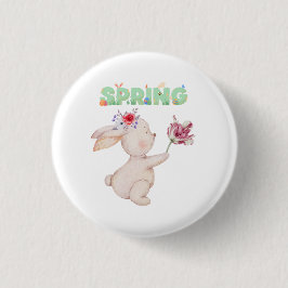 Retro Spring Bunny with Tulip Graphic Tee Button