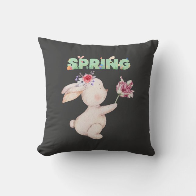 Retro Spring Bunny with Tulip Graphic Tee Kissen (Vorderseite)