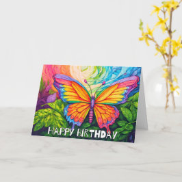 Retro Spring Butterfly Art Happy Birthday Karte