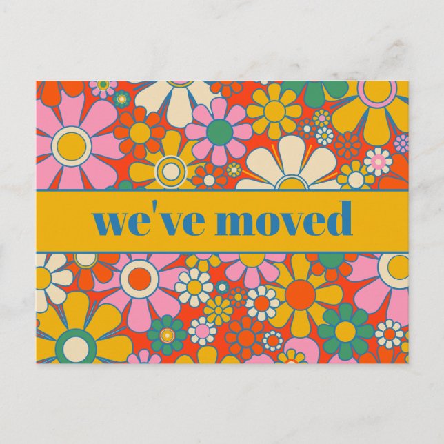 Retro Spring Floral neue Adresse / Wir sind umgezo Postkarte (Vorderseite)