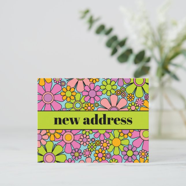 Retro Spring Floral New Address Postkarte (Stehend Vorderseite)