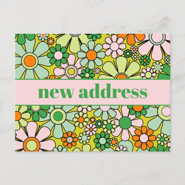 Retro Spring Floral New Address Postkarte (Vorderseite)