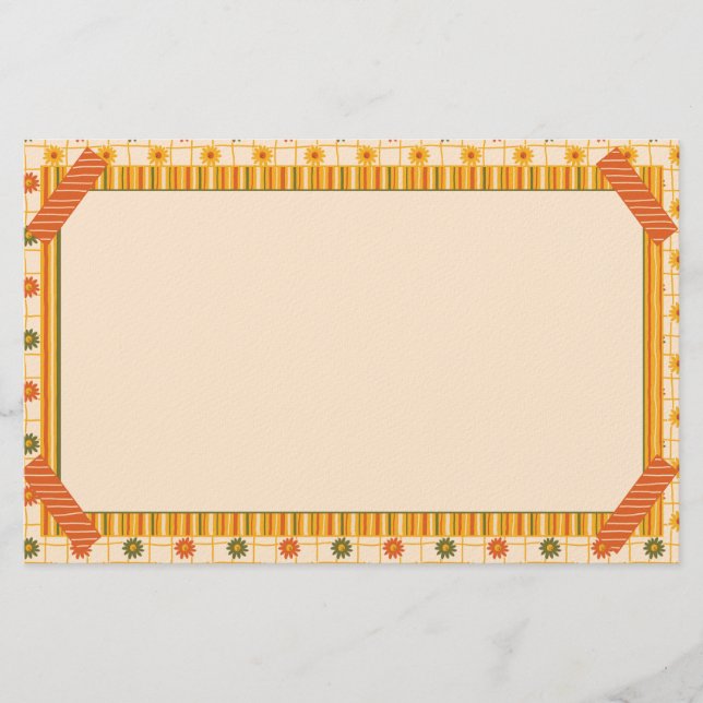 Retro Spring Hand Drawn Faux Washi Floral Stripe Briefpapier (Vorderseite)