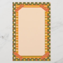 Retro Spring Hand Drawn Faux Washi Floral Vertical Briefpapier