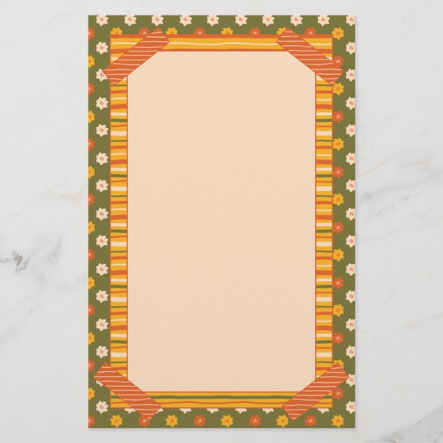 Retro Spring Hand Drawn Faux Washi Floral Vertical Briefpapier (Vorderseite)