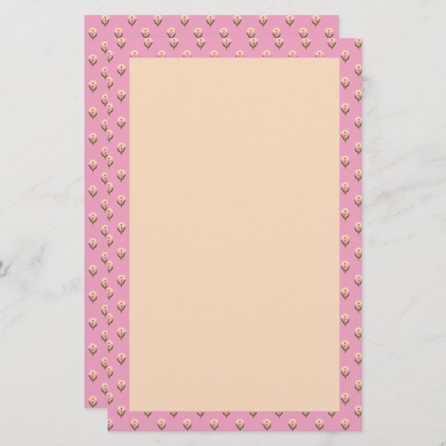 Retro Spring Hand Drawn Pink and Cream Floral  Briefpapier (Vorne/Hinten)