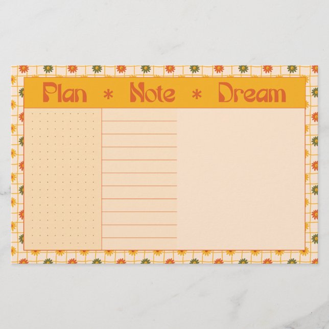 Retro Spring Hand Drawn Plan and Dream Floral Grid Briefpapier (Vorderseite)