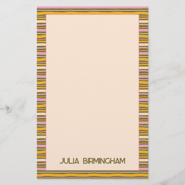Retro Spring Hand Drawn Striped Personal Briefpapier (Vorderseite)