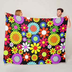 Retro Spring Hippie Blume Power Fleecedecke