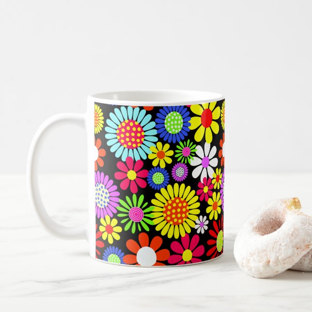 Retro Spring Hippie Blume Power Kaffeetasse (Mit Donut)