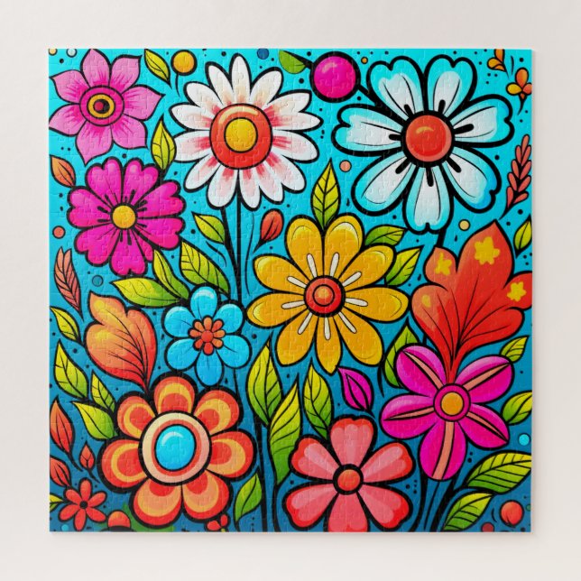 Retro Spring Hippie Blume Power Puzzle (Vertikal)