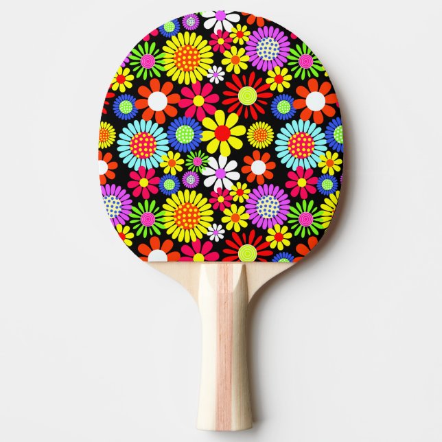 Retro Spring Hippie Blume Power Tischtennis Schläger (Vorderseite)